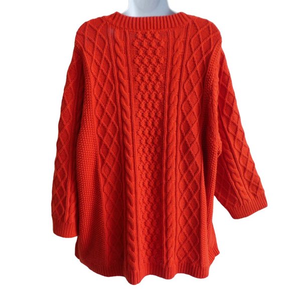 Talbots Woman 3DCable Knit Sweater Burnt Orange Oversized Ribbed Crewneck 3X - Picture 4 of 6